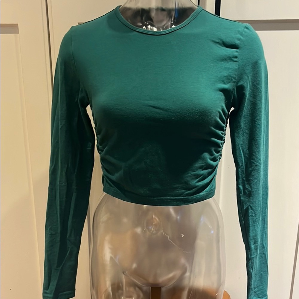 TNA Green Ruched Long Sleeve Bodysuit